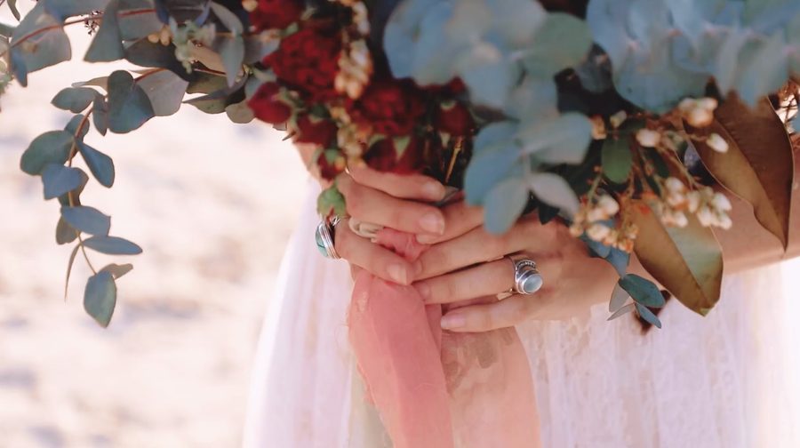 A simple bouquet of Australian native flora in a Brides hand